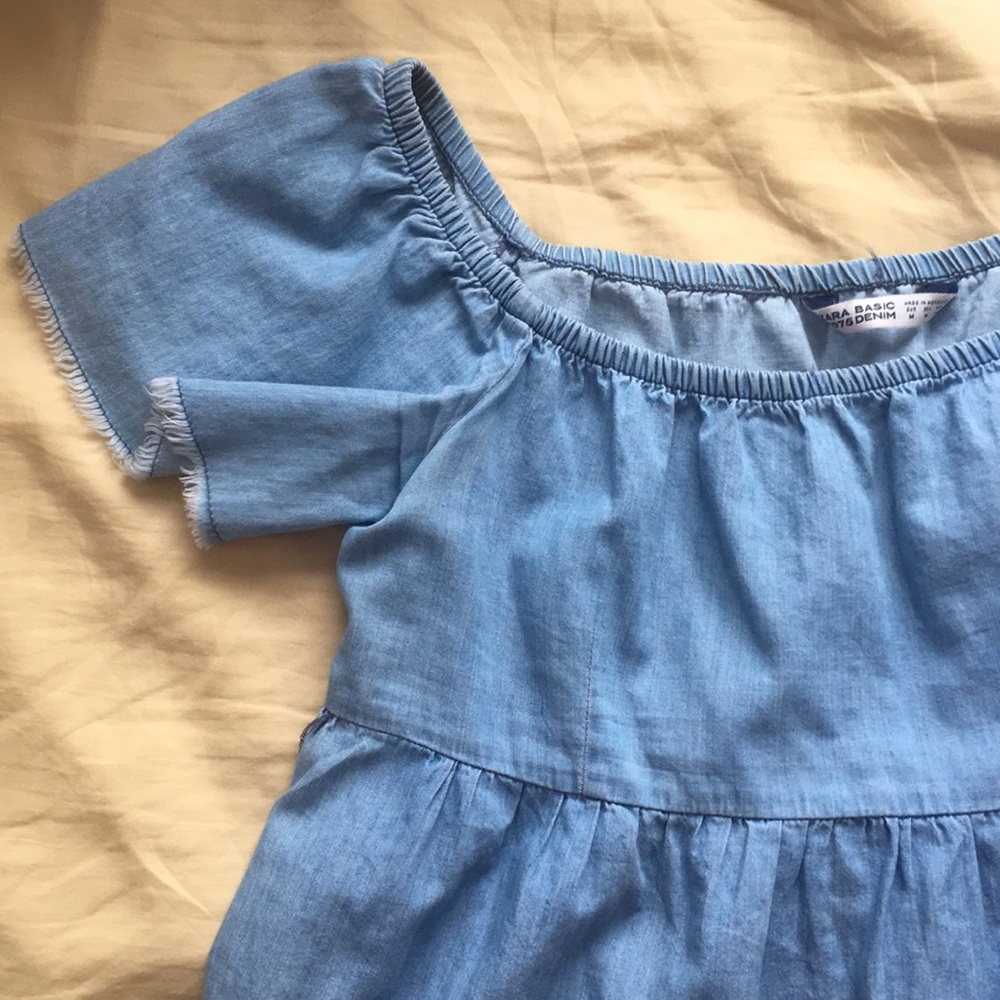 ZARA DENIM OFF THE SHOULDER TOP